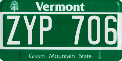 VT license plate ZYP706