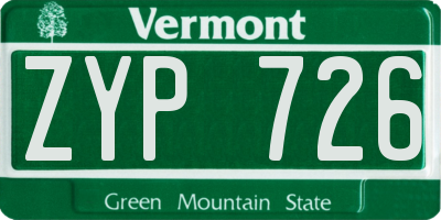 VT license plate ZYP726