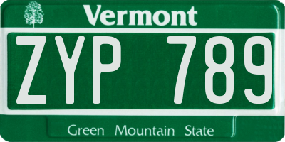 VT license plate ZYP789