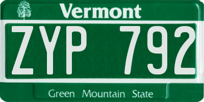 VT license plate ZYP792