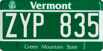 VT license plate ZYP835