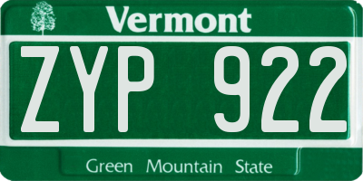 VT license plate ZYP922
