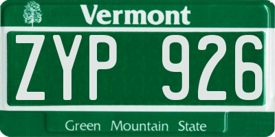 VT license plate ZYP926