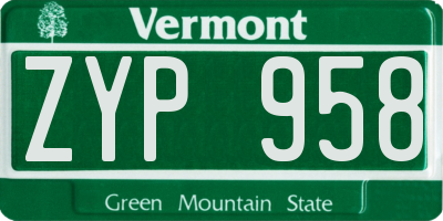 VT license plate ZYP958