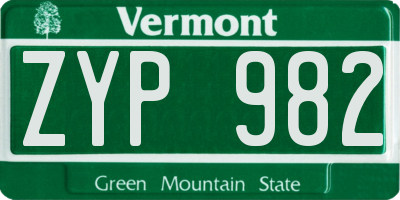VT license plate ZYP982