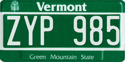 VT license plate ZYP985