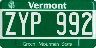 VT license plate ZYP992