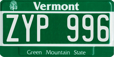 VT license plate ZYP996