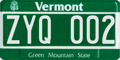 VT license plate ZYQ002