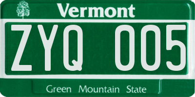 VT license plate ZYQ005