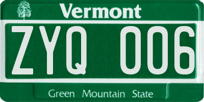 VT license plate ZYQ006