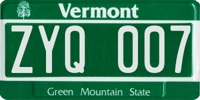 VT license plate ZYQ007