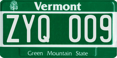 VT license plate ZYQ009