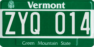 VT license plate ZYQ014
