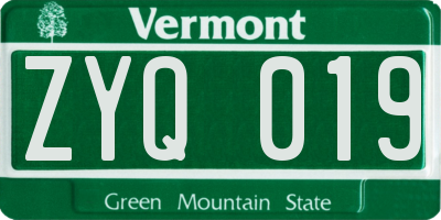 VT license plate ZYQ019