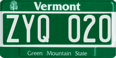 VT license plate ZYQ020