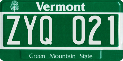 VT license plate ZYQ021