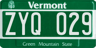 VT license plate ZYQ029