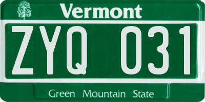VT license plate ZYQ031