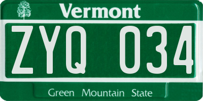 VT license plate ZYQ034