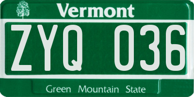 VT license plate ZYQ036
