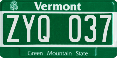 VT license plate ZYQ037