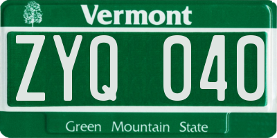 VT license plate ZYQ040
