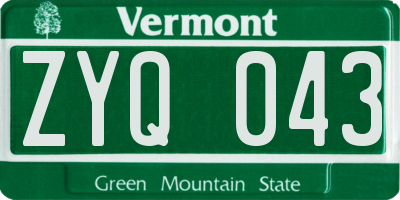 VT license plate ZYQ043