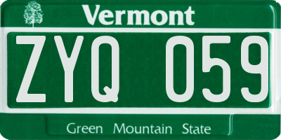 VT license plate ZYQ059