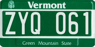 VT license plate ZYQ061