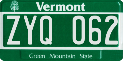 VT license plate ZYQ062