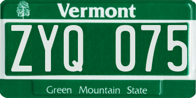 VT license plate ZYQ075