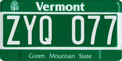 VT license plate ZYQ077
