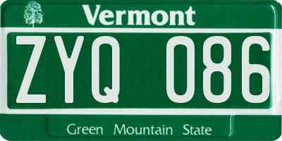 VT license plate ZYQ086