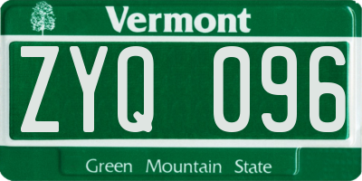 VT license plate ZYQ096
