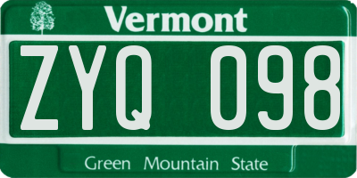 VT license plate ZYQ098