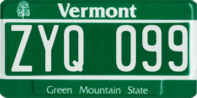 VT license plate ZYQ099