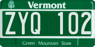 VT license plate ZYQ102