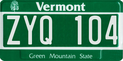 VT license plate ZYQ104