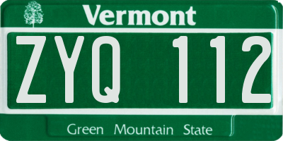 VT license plate ZYQ112