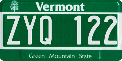 VT license plate ZYQ122