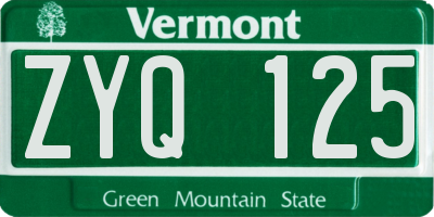 VT license plate ZYQ125