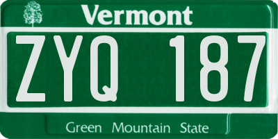 VT license plate ZYQ187