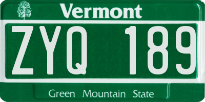 VT license plate ZYQ189