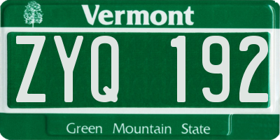 VT license plate ZYQ192