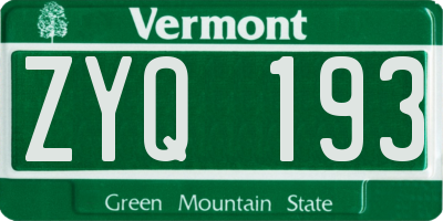 VT license plate ZYQ193