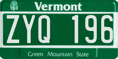 VT license plate ZYQ196