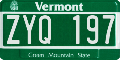 VT license plate ZYQ197