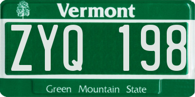 VT license plate ZYQ198