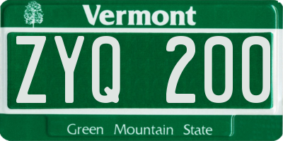 VT license plate ZYQ200